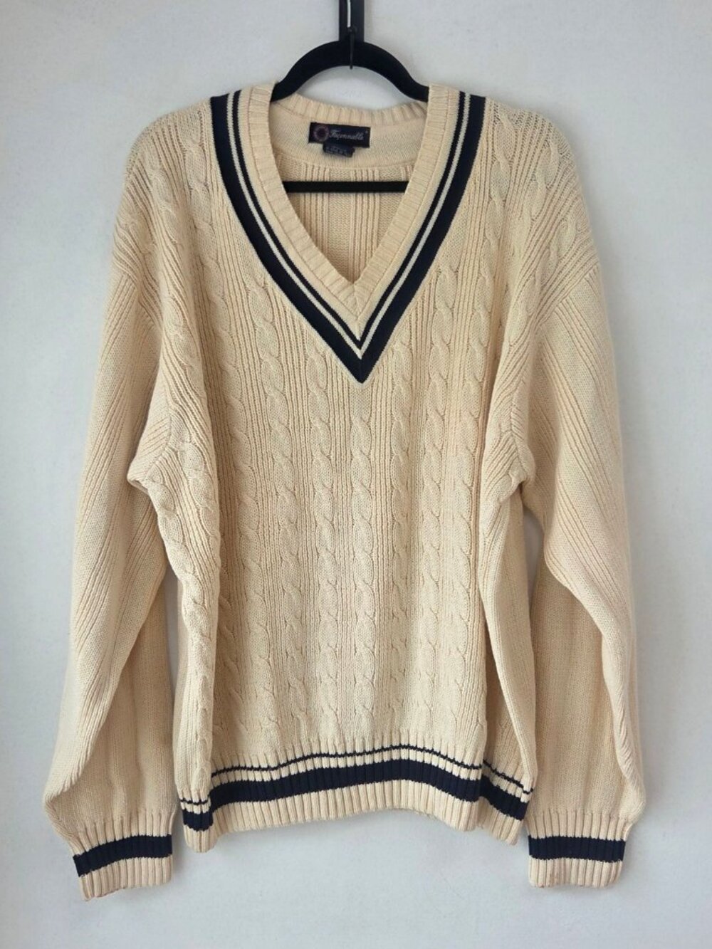 Faconnable Vintage V-Neck Rory Sweater Preppy Academia Cable Knit Women's XL